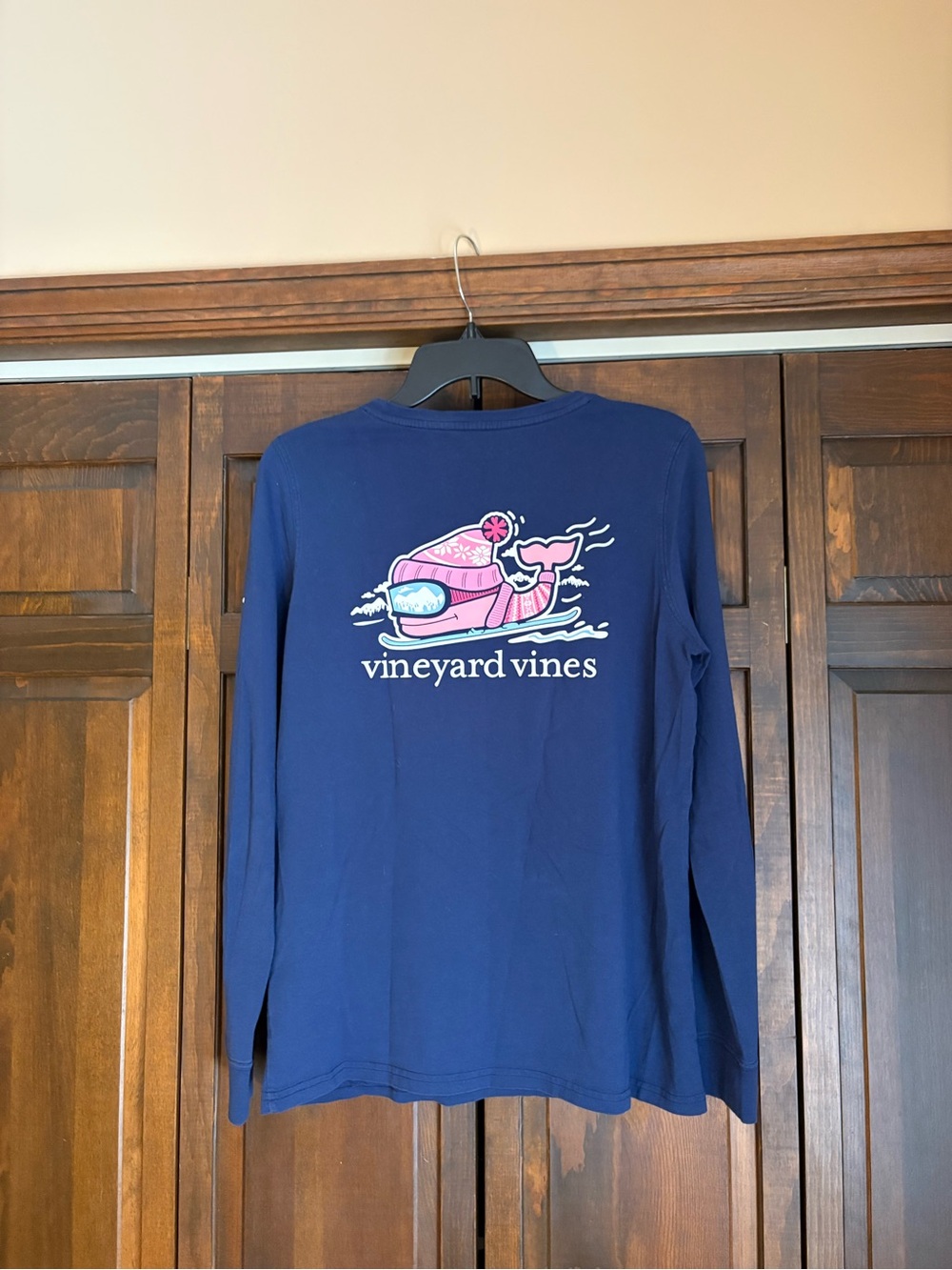 Vineyard Vines Navy Long-Sleeve Tee with Pink Whale Graphic